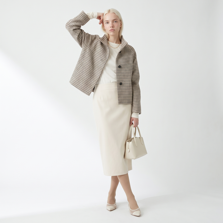 Nara Refined Check Funnel Neck Jacket