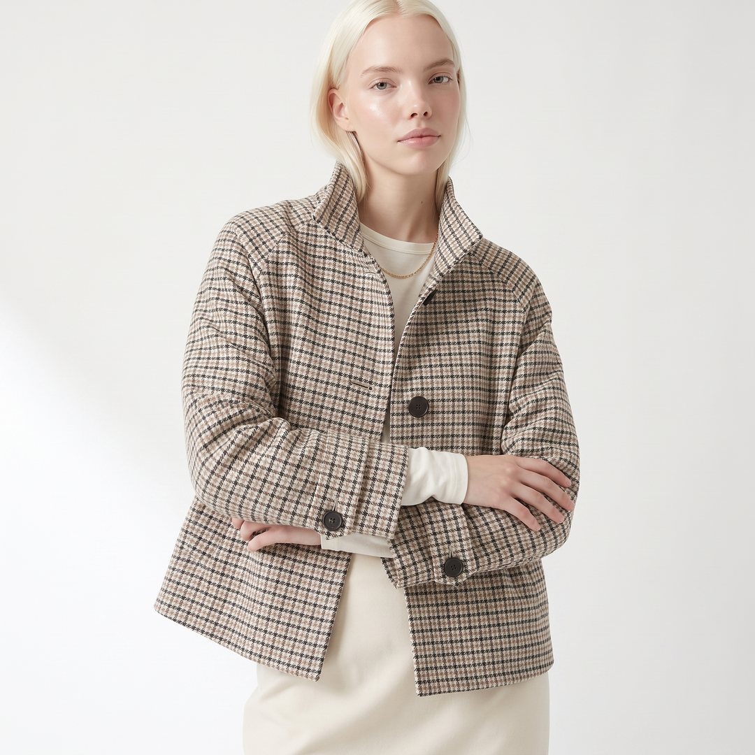 Nara Refined Check Funnel Neck Jacket