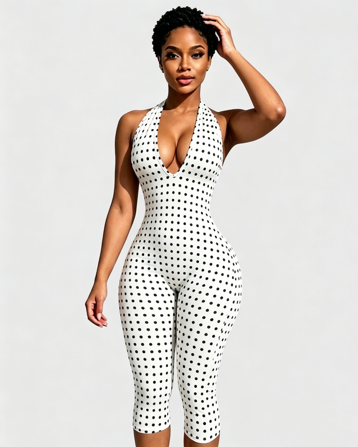 Glenda Polka Dot Halter Capri Jumpsuit