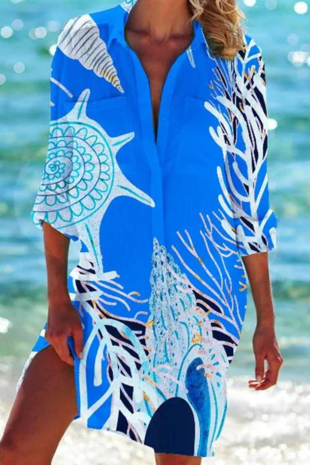 Paloma Ocean Print Beach Shirt Cover-Up