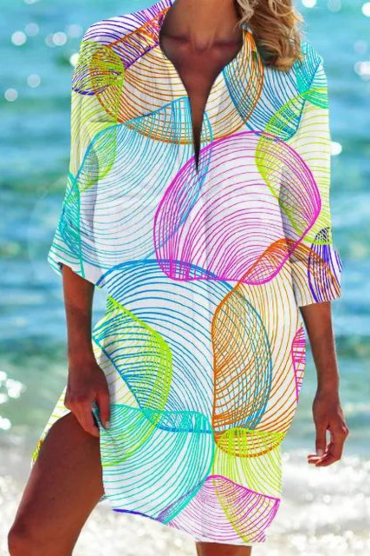 Paloma Ocean Print Beach Shirt Cover-Up