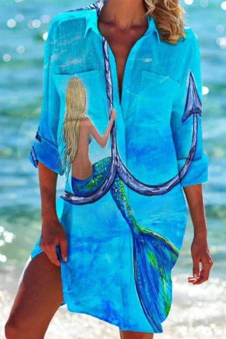Paloma Ocean Print Beach Shirt Cover-Up