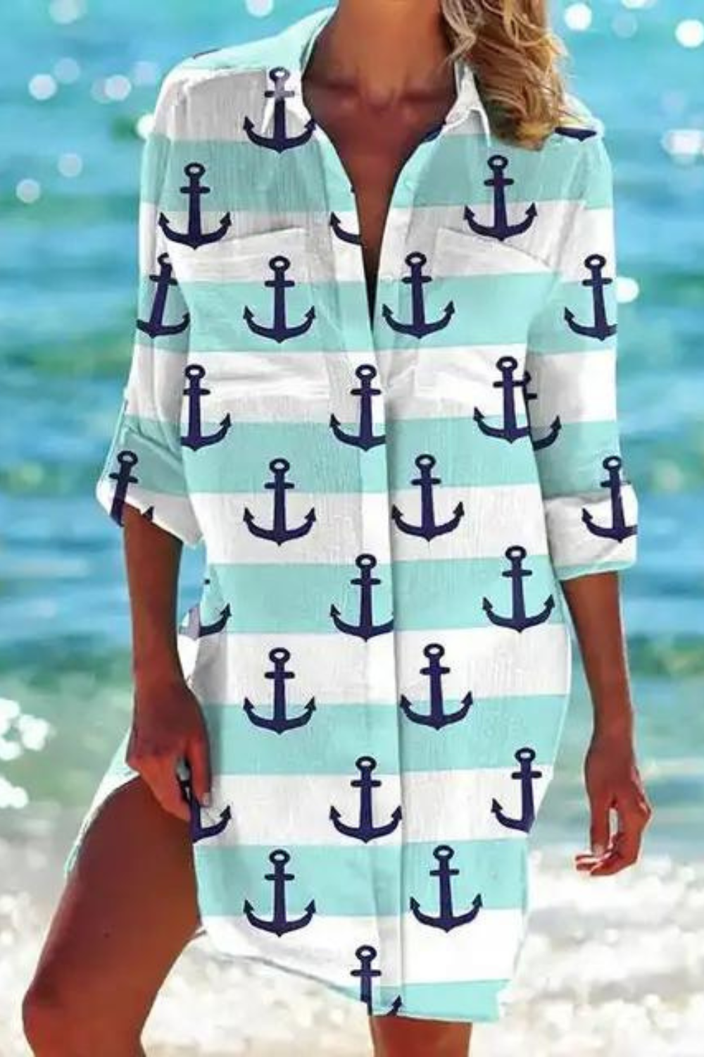 Paloma Ocean Print Beach Shirt Cover-Up