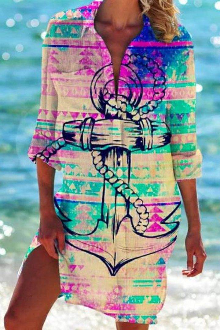 Paloma Ocean Print Beach Shirt Cover-Up