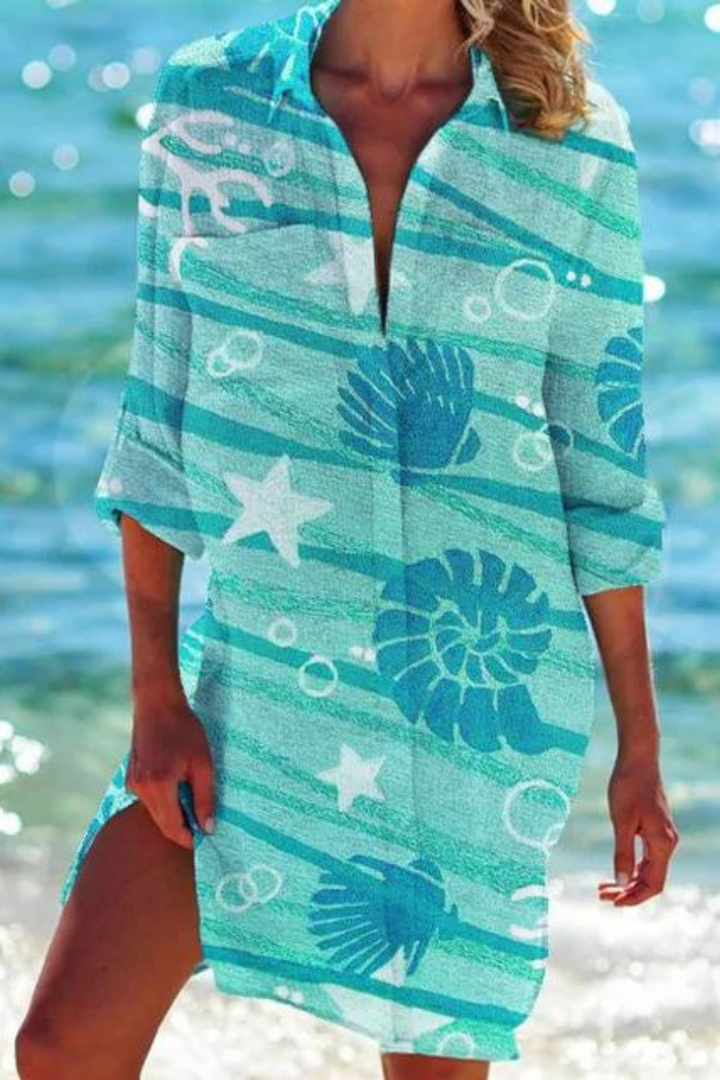 Paloma Ocean Print Beach Shirt Cover-Up