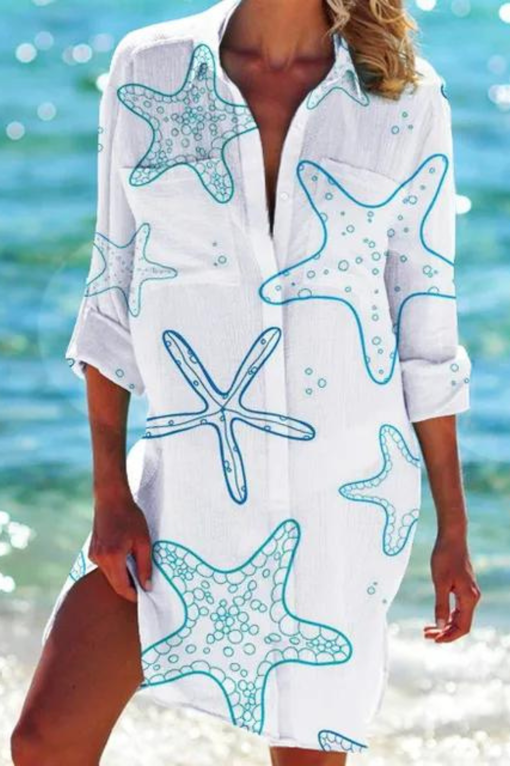 Paloma Ocean Print Beach Shirt Cover-Up