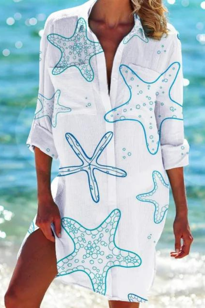 Paloma Ocean Print Beach Shirt Cover-Up