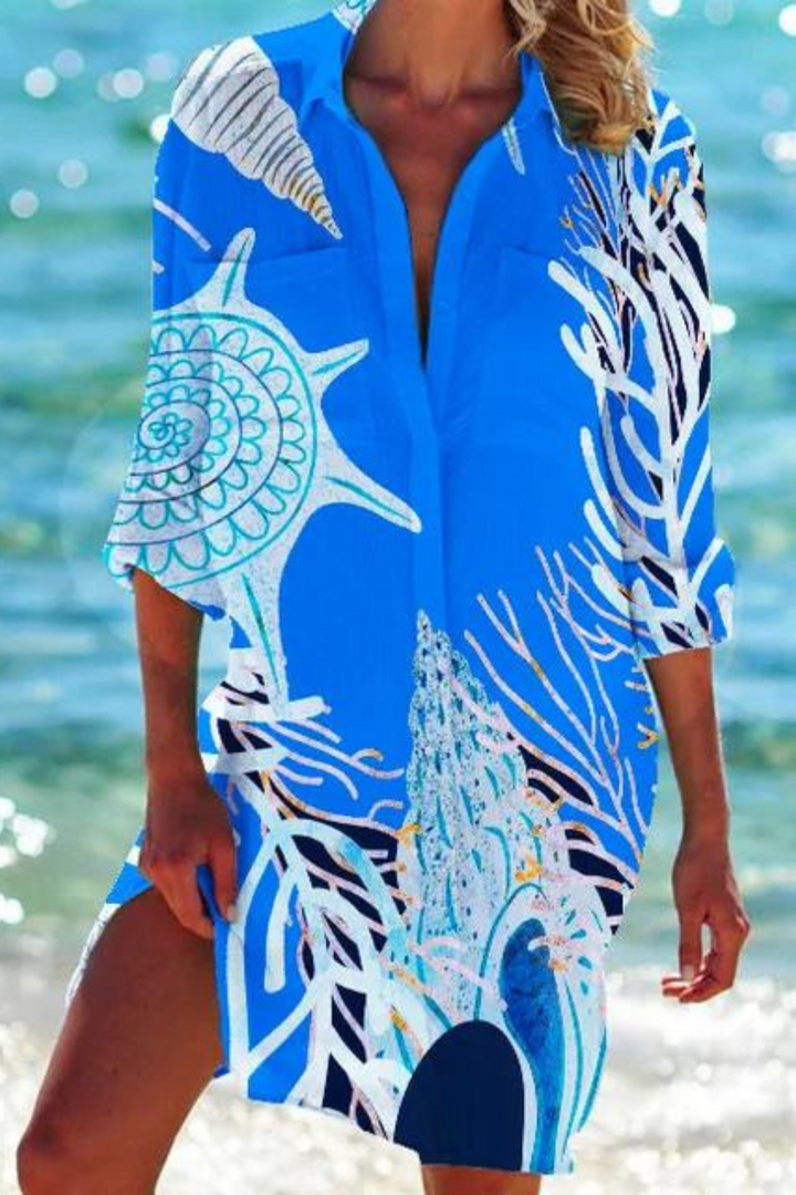 Paloma Ocean Print Beach Shirt Cover-Up