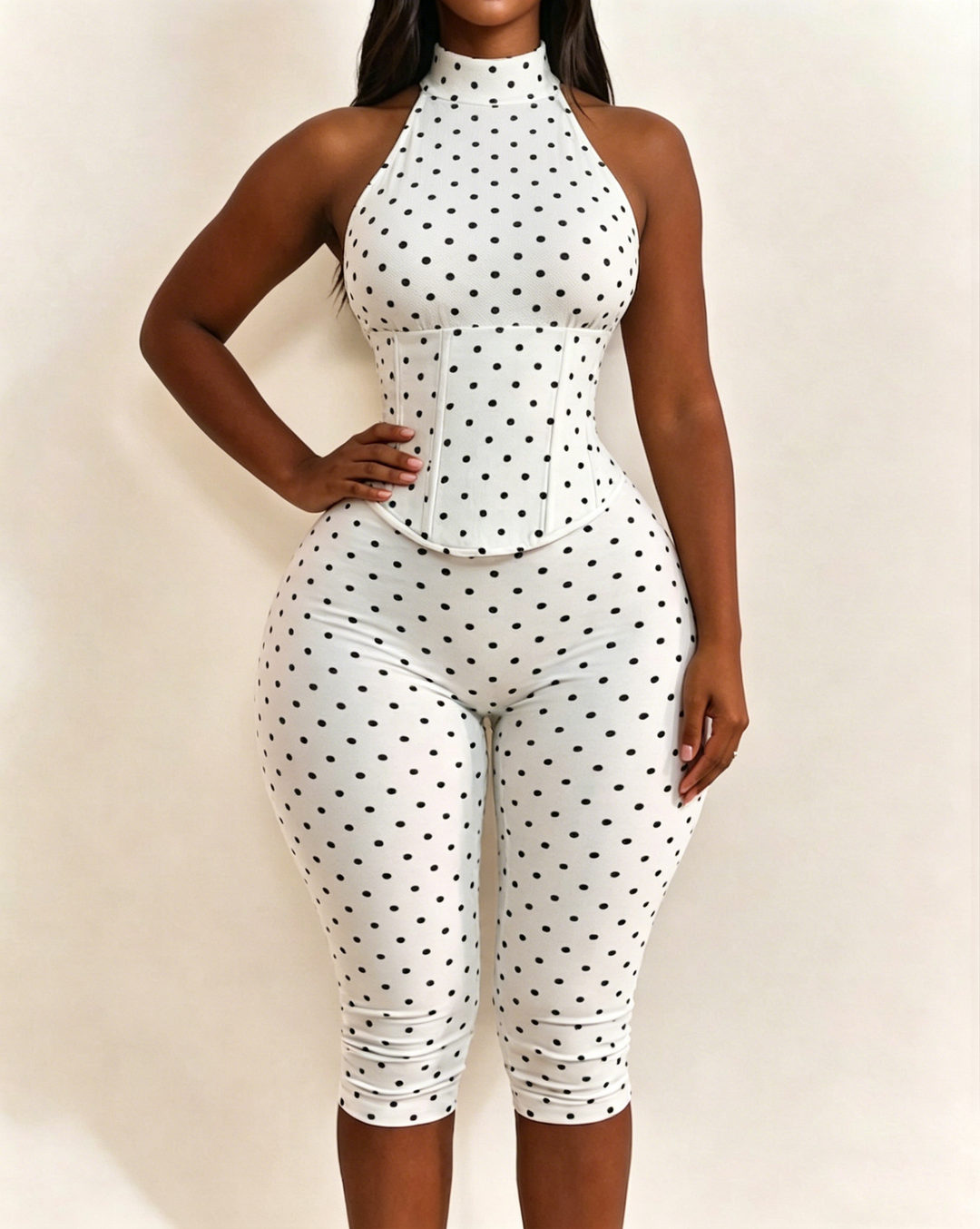 Doreen Polka Dot Halter Capri Jumpsuit