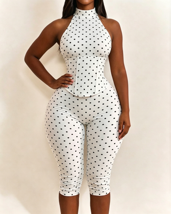 Doreen Polka Dot Halter Capri Jumpsuit