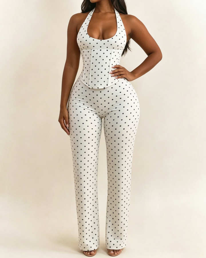 Karina Polka Dot Halter Wide Leg Jumpsuit