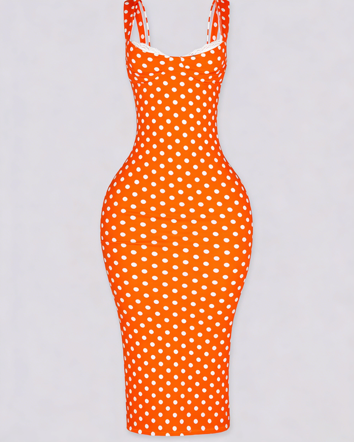Lena Polka Dot Bodycon Midi Dress