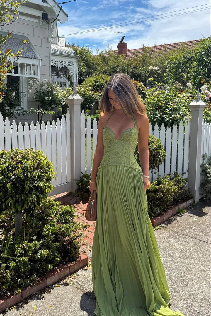Valerisse Pleated Halter Maxi Dress