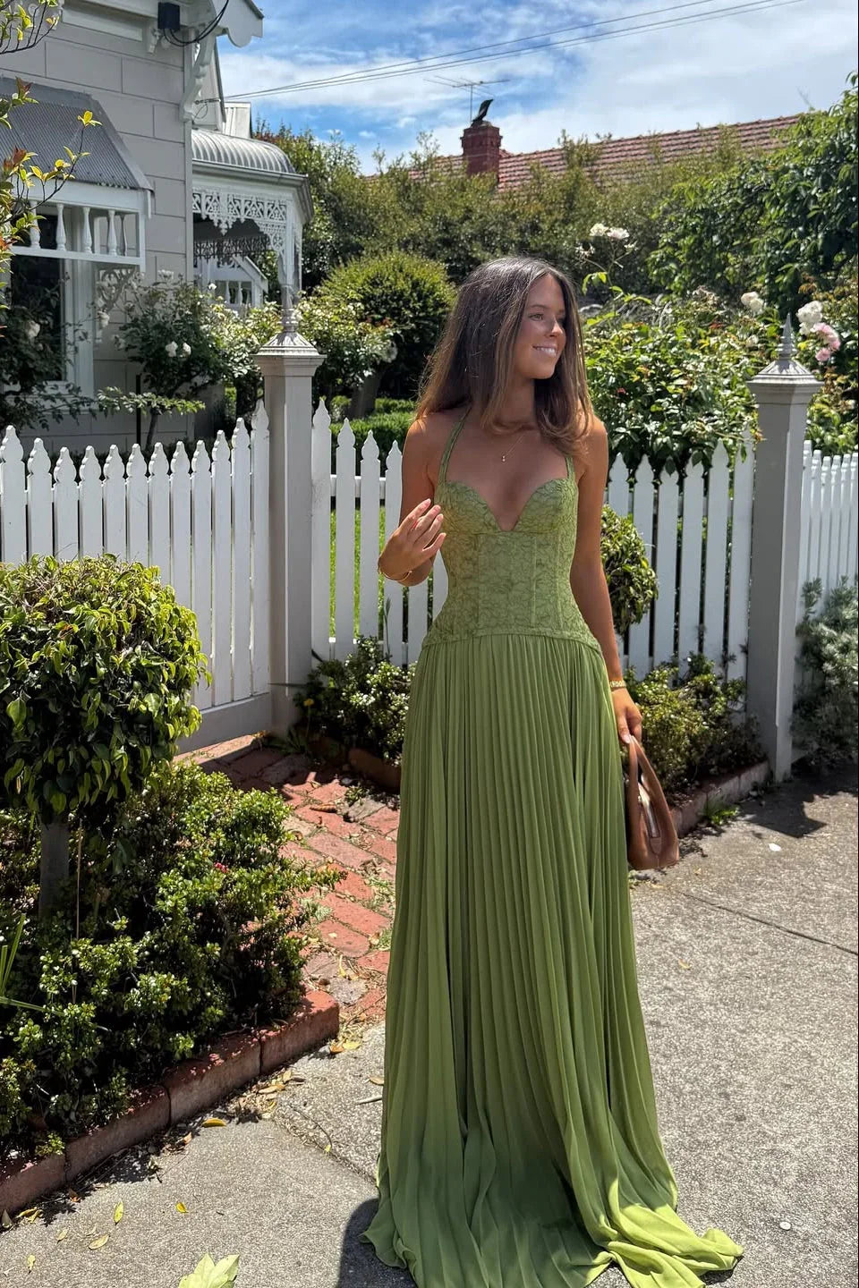 Valerisse Pleated Halter Maxi Dress