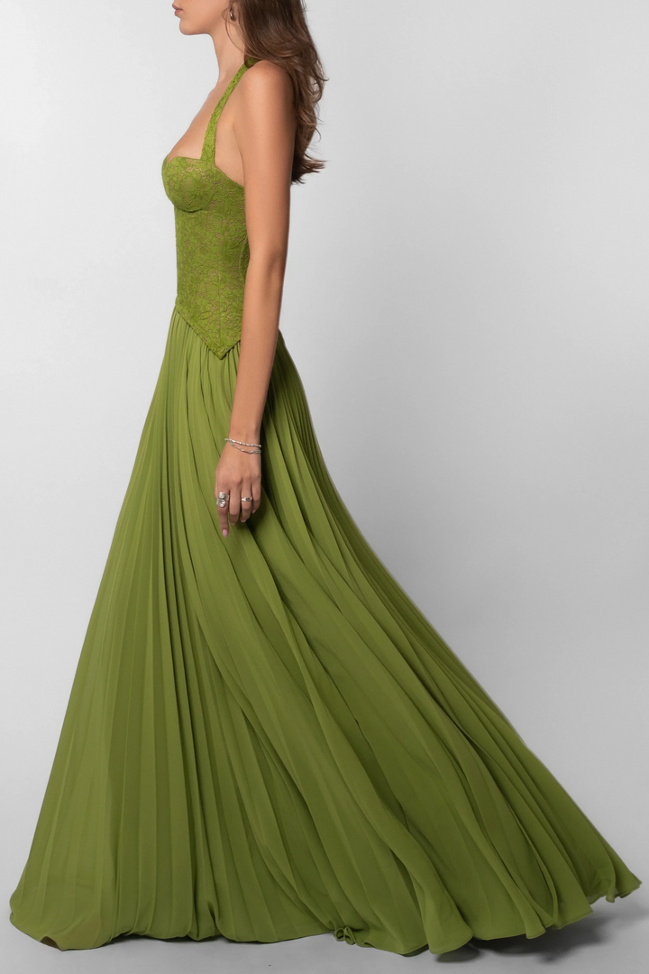 Valerisse Pleated Halter Maxi Dress