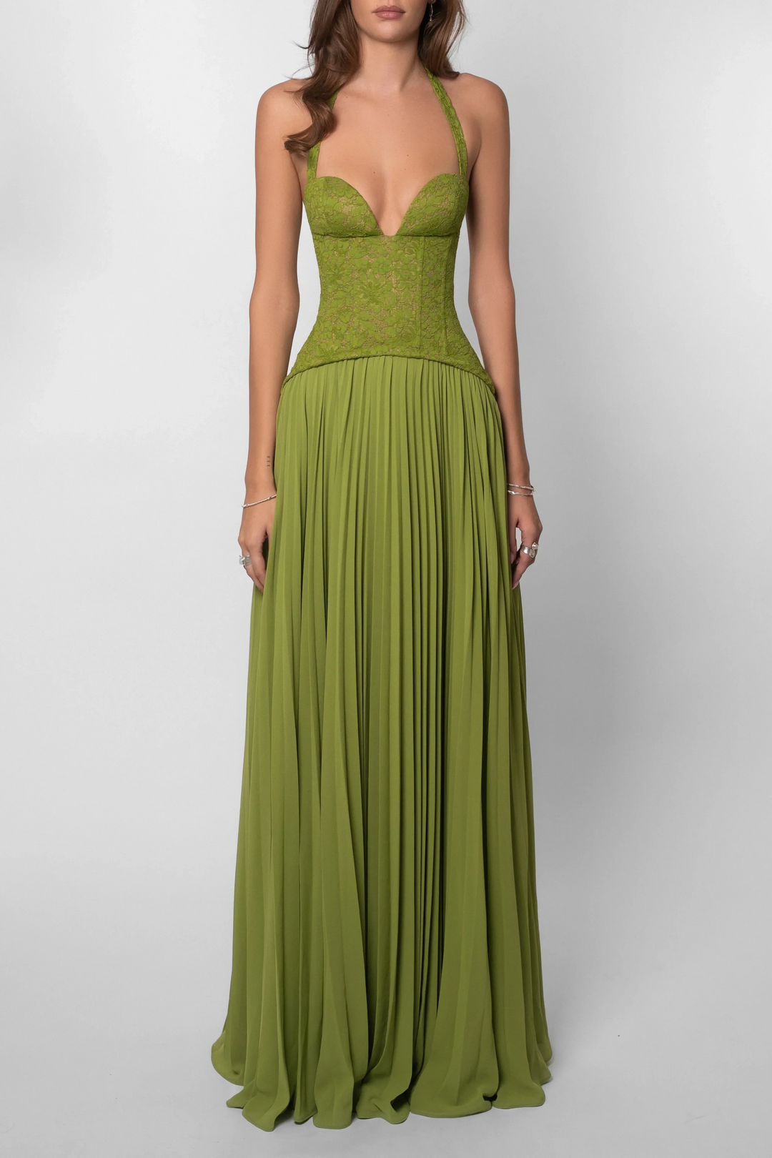 Valerisse Pleated Halter Maxi Dress