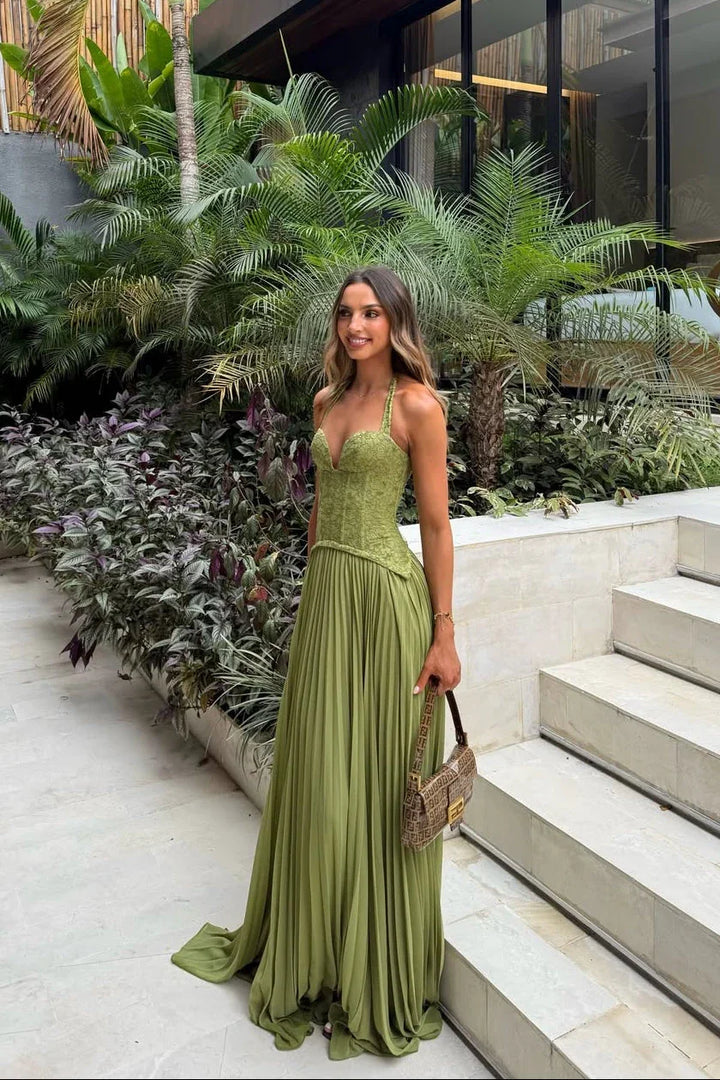 Valerisse Pleated Halter Maxi Dress