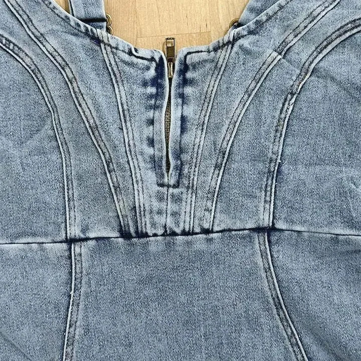 Anita Zip Front Denim Midi Dress