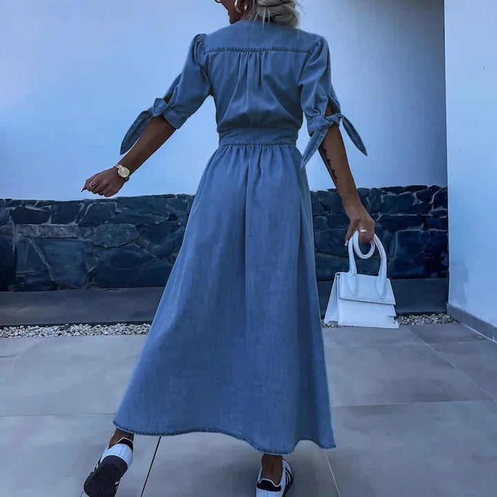 Teddy Button Front Denim Maxi Dress