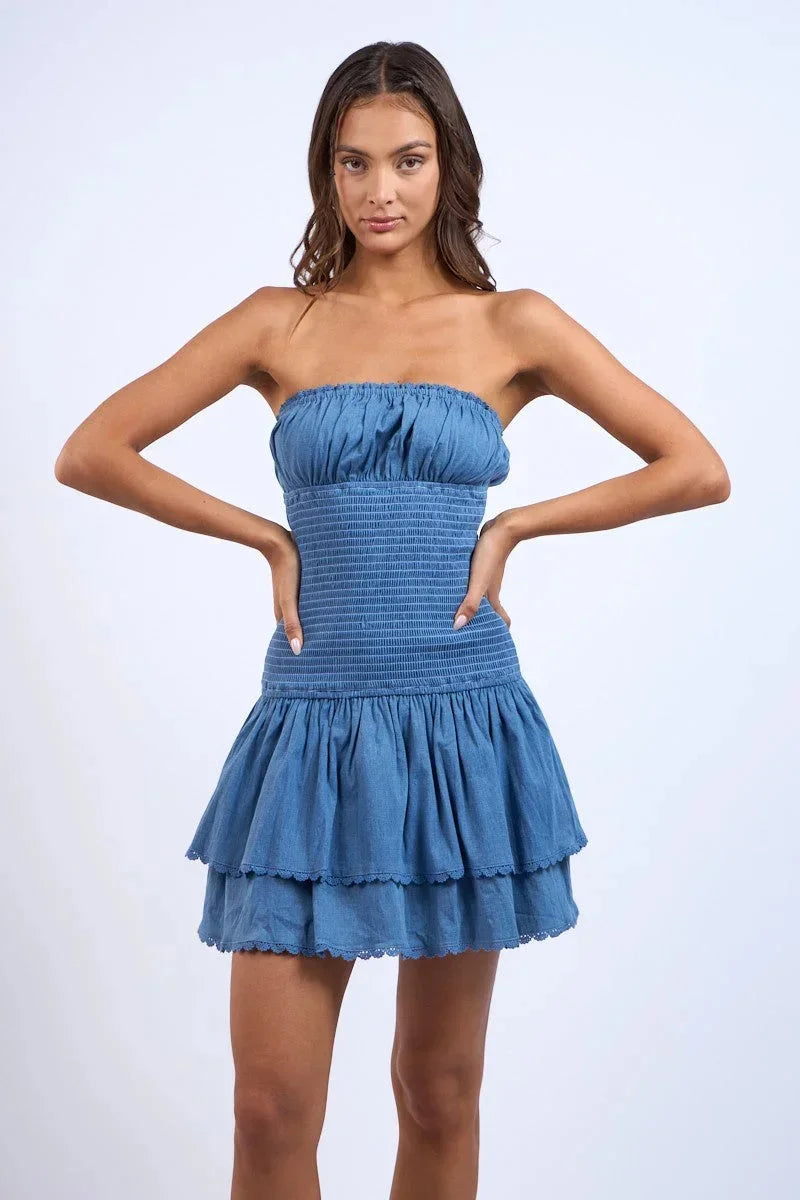 Mandy Strapless Smocked Mini Dress