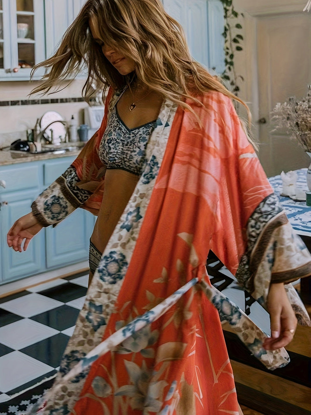Romaine Sienna Mosaic Kimono Cover-Up