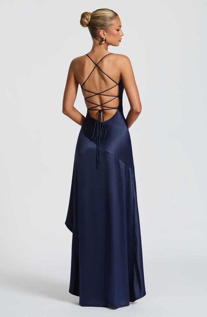 Katy Asymmetrical Satin Maxi Dress