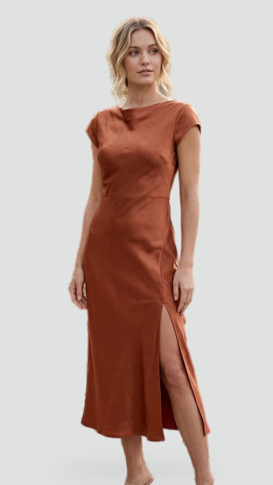 Antonia Draped Neck Split Midi Dress