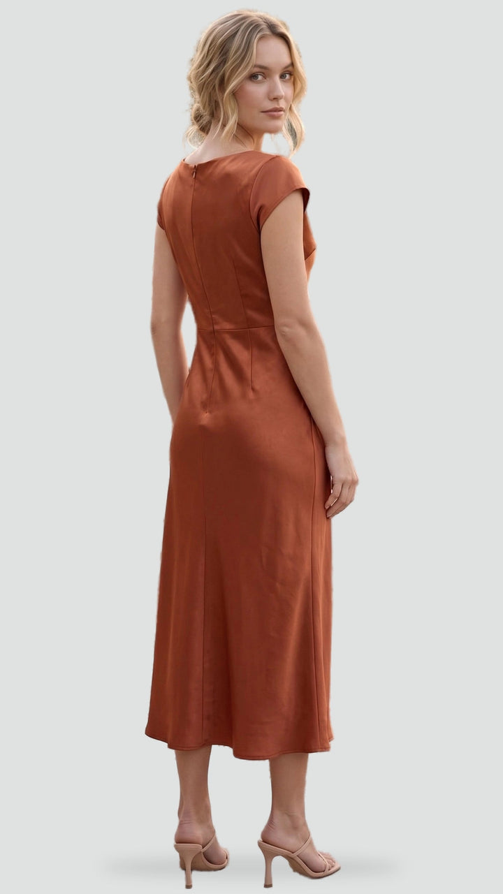 Antonia Draped Neck Split Midi Dress