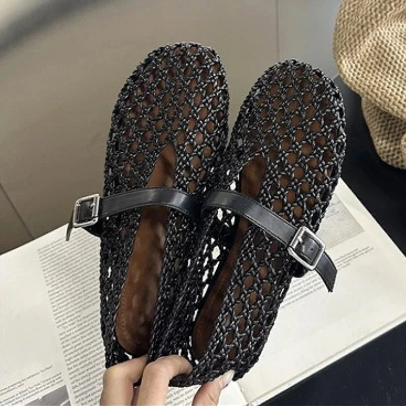 Bianca Woven Hollow Flat Sandals