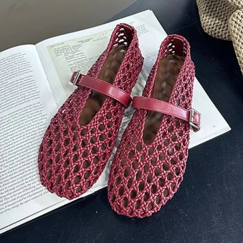 Bianca Woven Hollow Flat Sandals