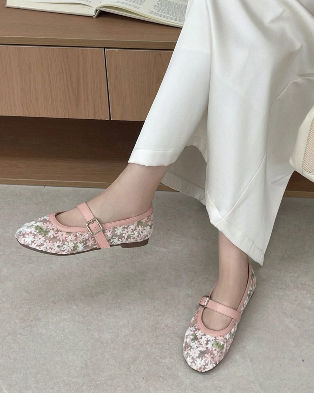 Helen Floral Mesh Mary Jane Flats