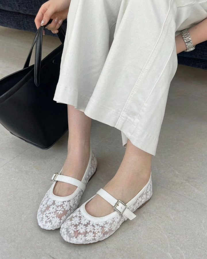 Helen Floral Mesh Mary Jane Flats