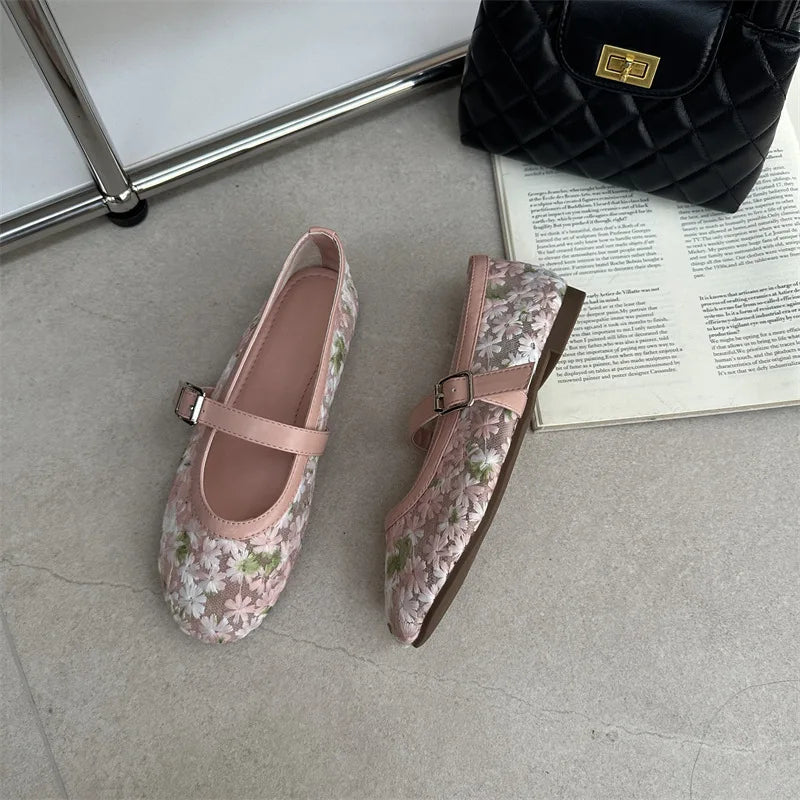 Helen Floral Mesh Mary Jane Flats
