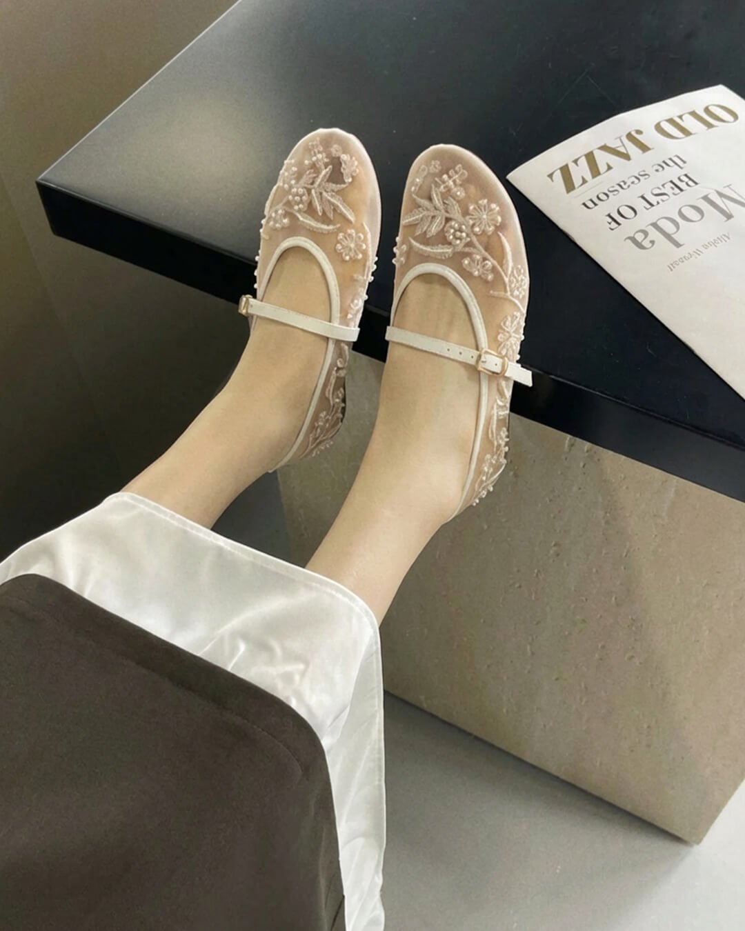 Sarah Lace Embroidered Mary Jane Flats