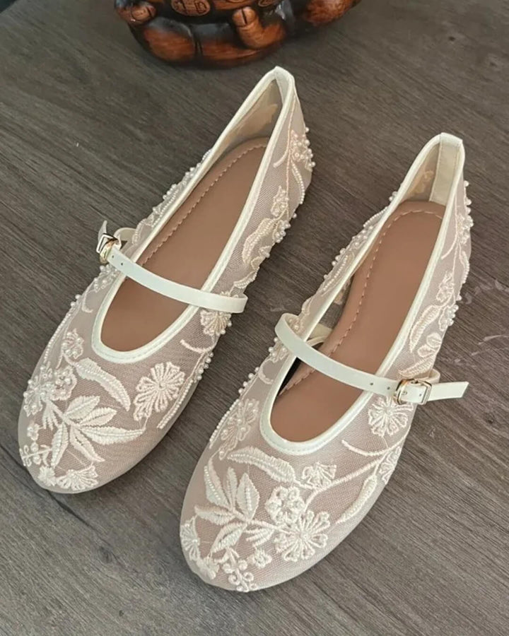 Sarah Lace Embroidered Mary Jane Flats