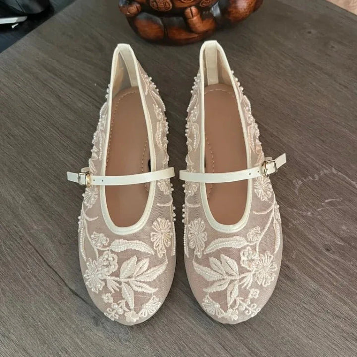 Sarah Lace Embroidered Mary Jane Flats