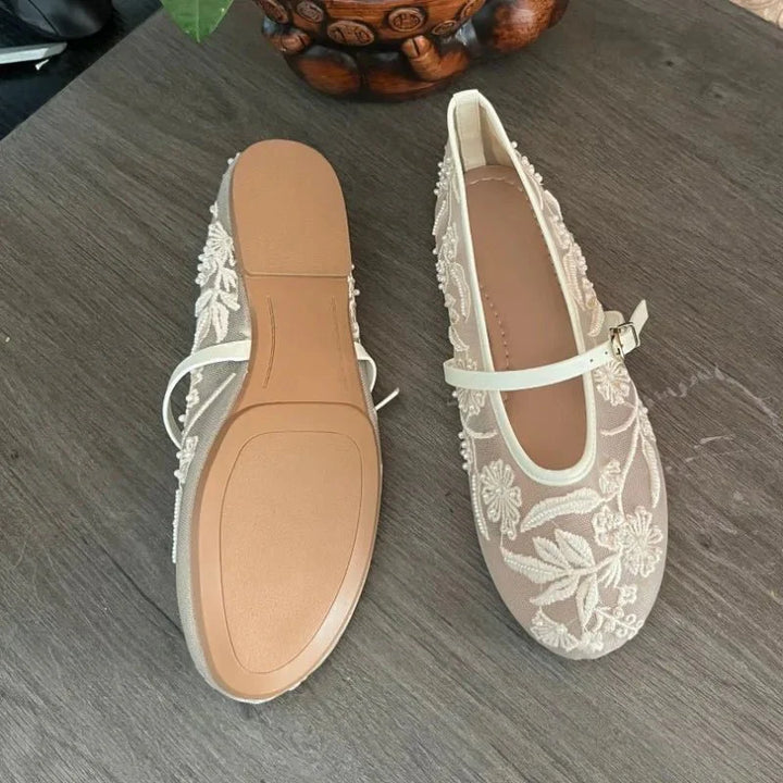 Sarah Lace Embroidered Mary Jane Flats