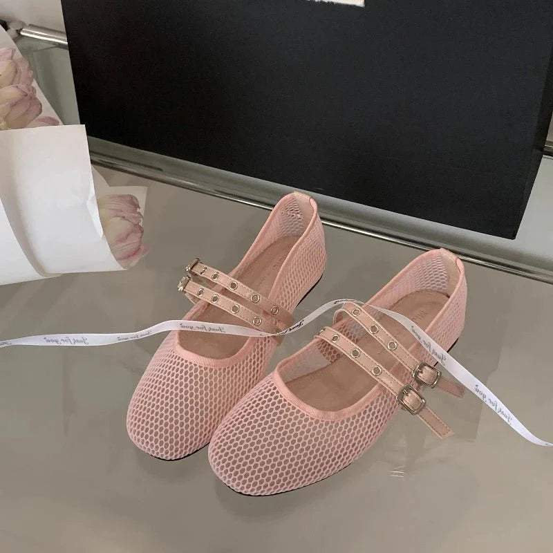Valerie Double Strap Mesh Mary Jane Flats
