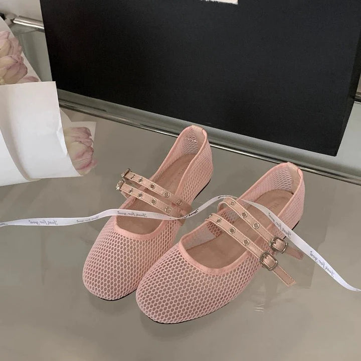 Valerie Double Strap Mesh Mary Jane Flats