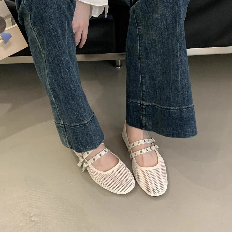 Valerie Double Strap Mesh Mary Jane Flats