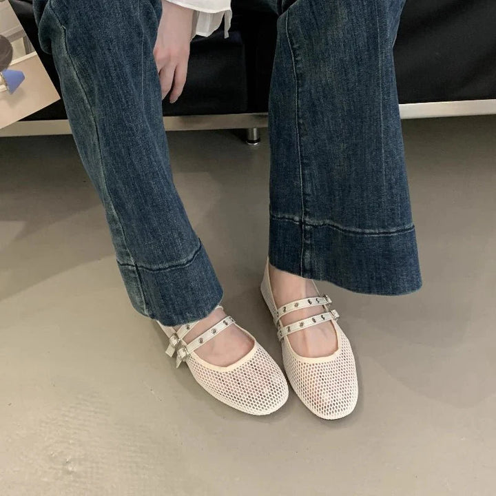 Valerie Double Strap Mesh Mary Jane Flats