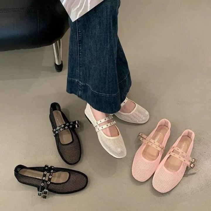 Valerie Double Strap Mesh Mary Jane Flats