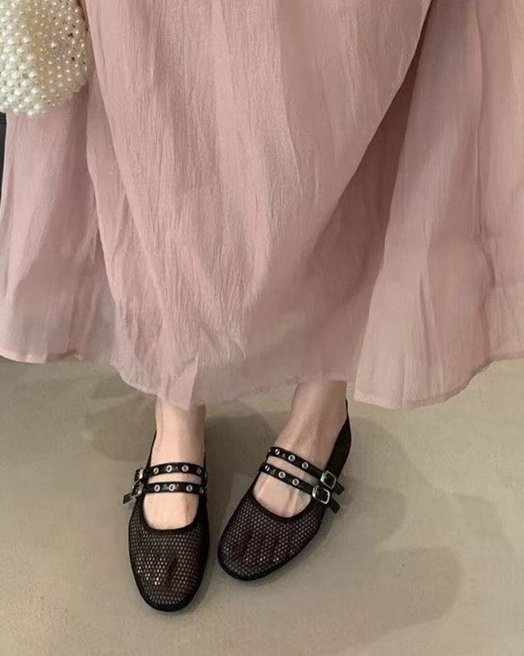 Valerie Double Strap Mesh Mary Jane Flats