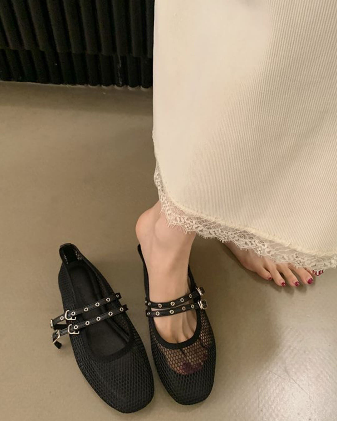 Valerie Double Strap Mesh Mary Jane Flats
