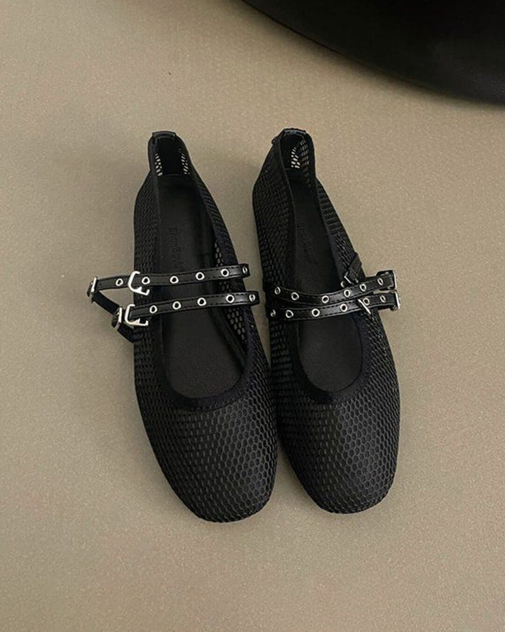 Valerie Double Strap Mesh Mary Jane Flats