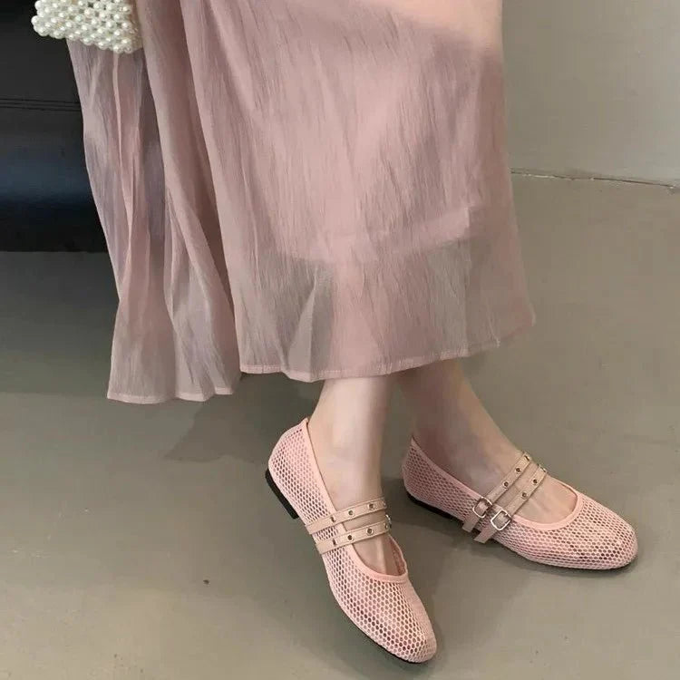 Valerie Double Strap Mesh Mary Jane Flats