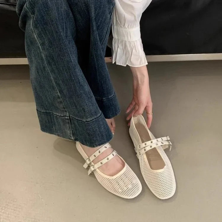 Valerie Double Strap Mesh Mary Jane Flats