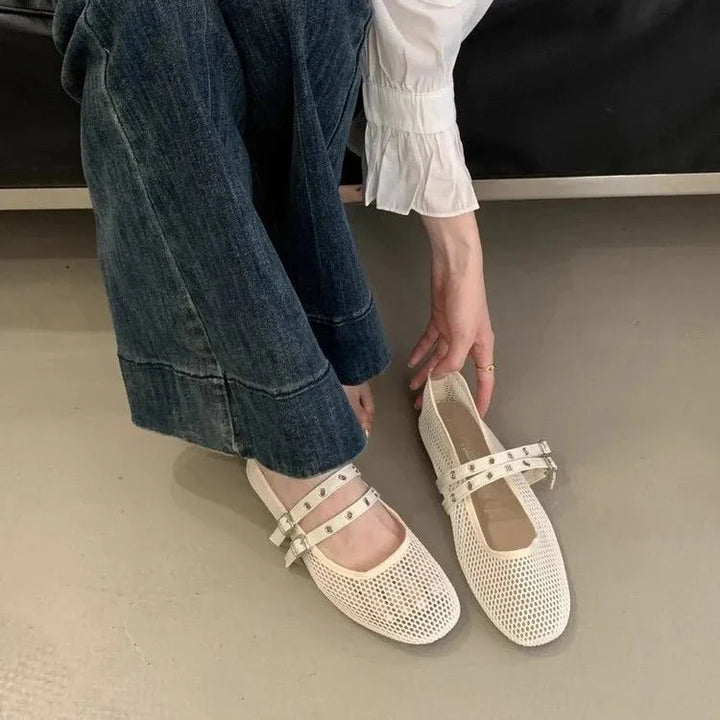 Valerie Double Strap Mesh Mary Jane Flats