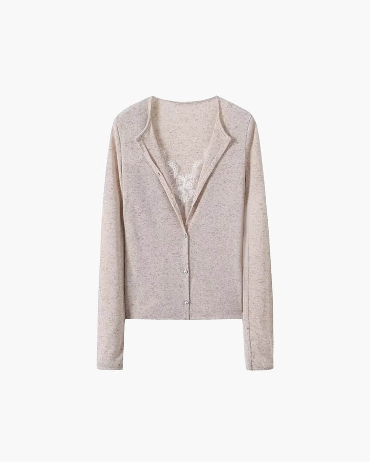 Analie Paneled Lace Trim Long Sleeve Top