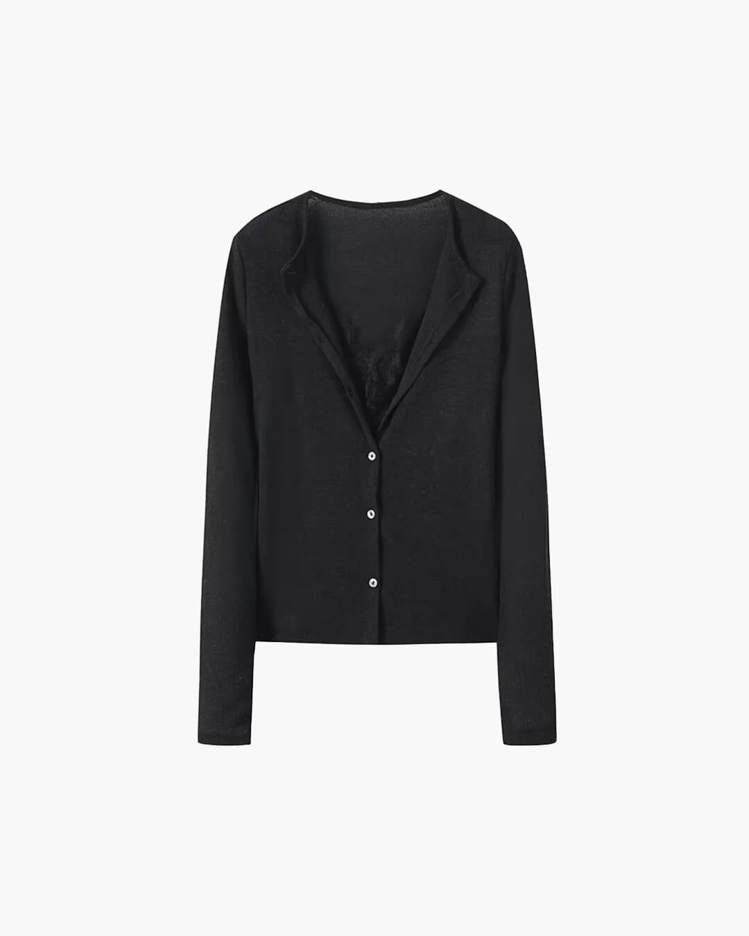 Analie Paneled Lace Trim Long Sleeve Top